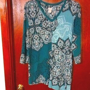 Chico's Teal and Black Paisley V-Neck Tunic